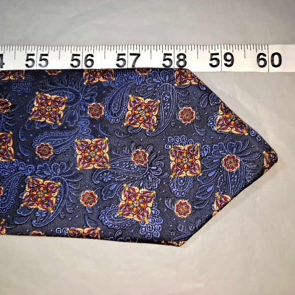 Jos. A. Bank Signature Gold 💯 Silk Necktie 57-60"/3.5" Blue/Gold Floral Paisley - Picture 9 of 9